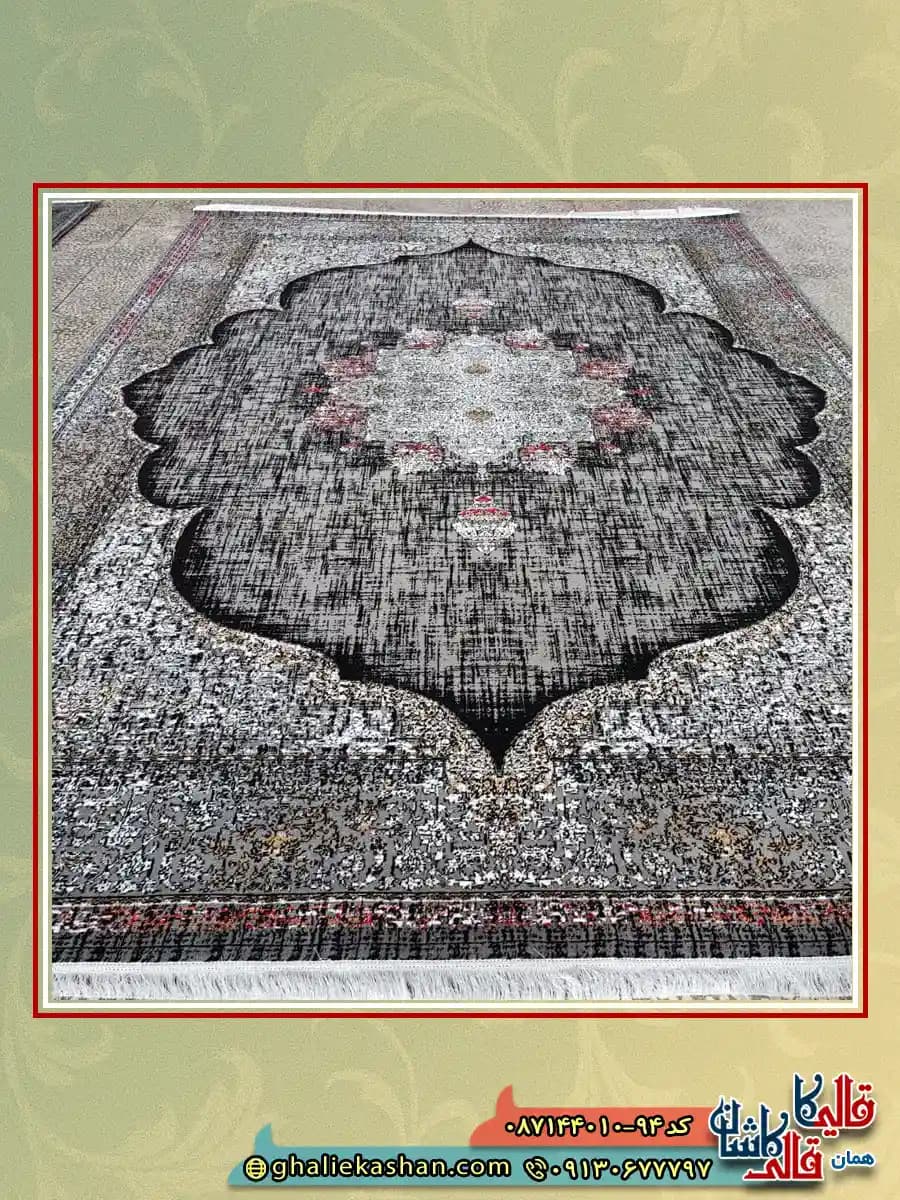 فرش ارزان طرح 700 شانه طرح ماهرخ رنگ طوسی فیلی کاشان — تصویر ۳