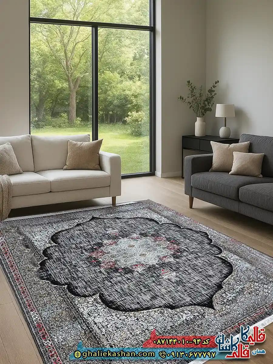 فرش ارزان طرح 700 شانه طرح ماهرخ رنگ طوسی فیلی کاشان