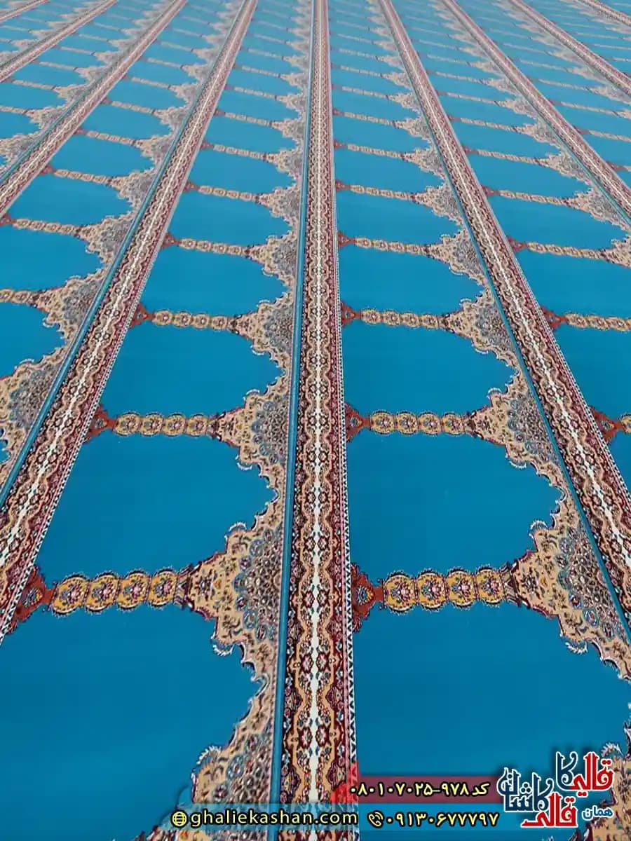 فرش مسجد 700 شانه کاشان طرح عرش رنگ آبی