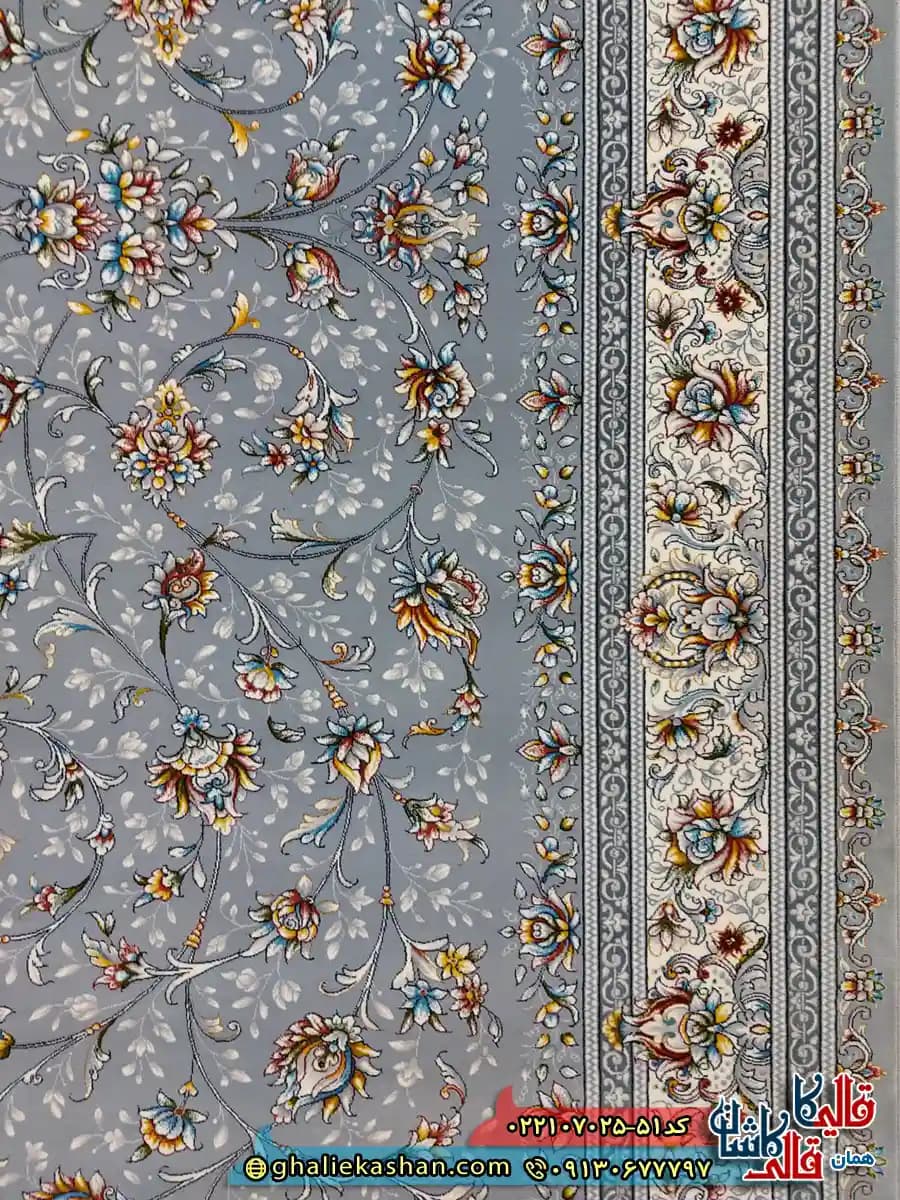 فرش 700 شانه طرح افشان وفا رنگ طوسی نقره ای کاشان — تصویر ۵