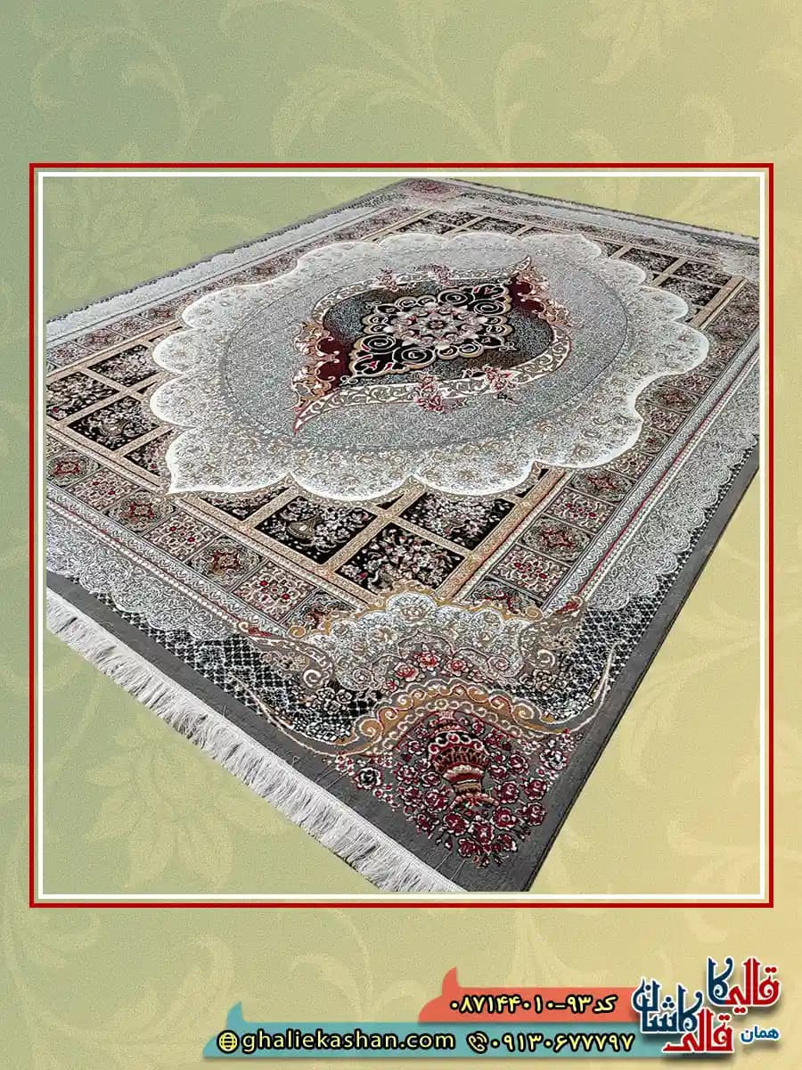 فرش ارزان طرح 700 شانه خشتی طرح مانلی رنگ طوسی فیلی کاشان — تصویر ۲