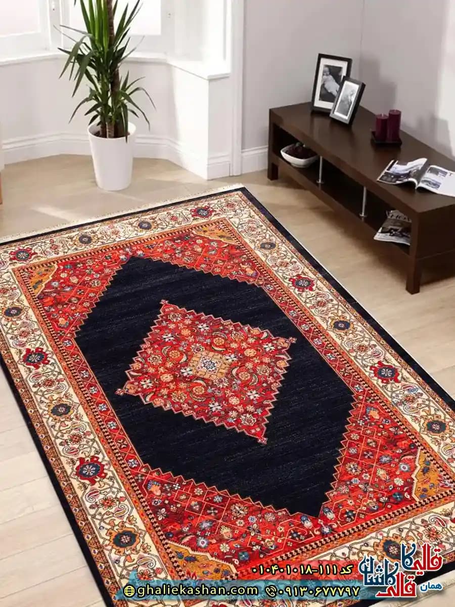 فرش سنتی 1000 شانه طرح قشقایی شاهسون زمینه مشکی کاشان