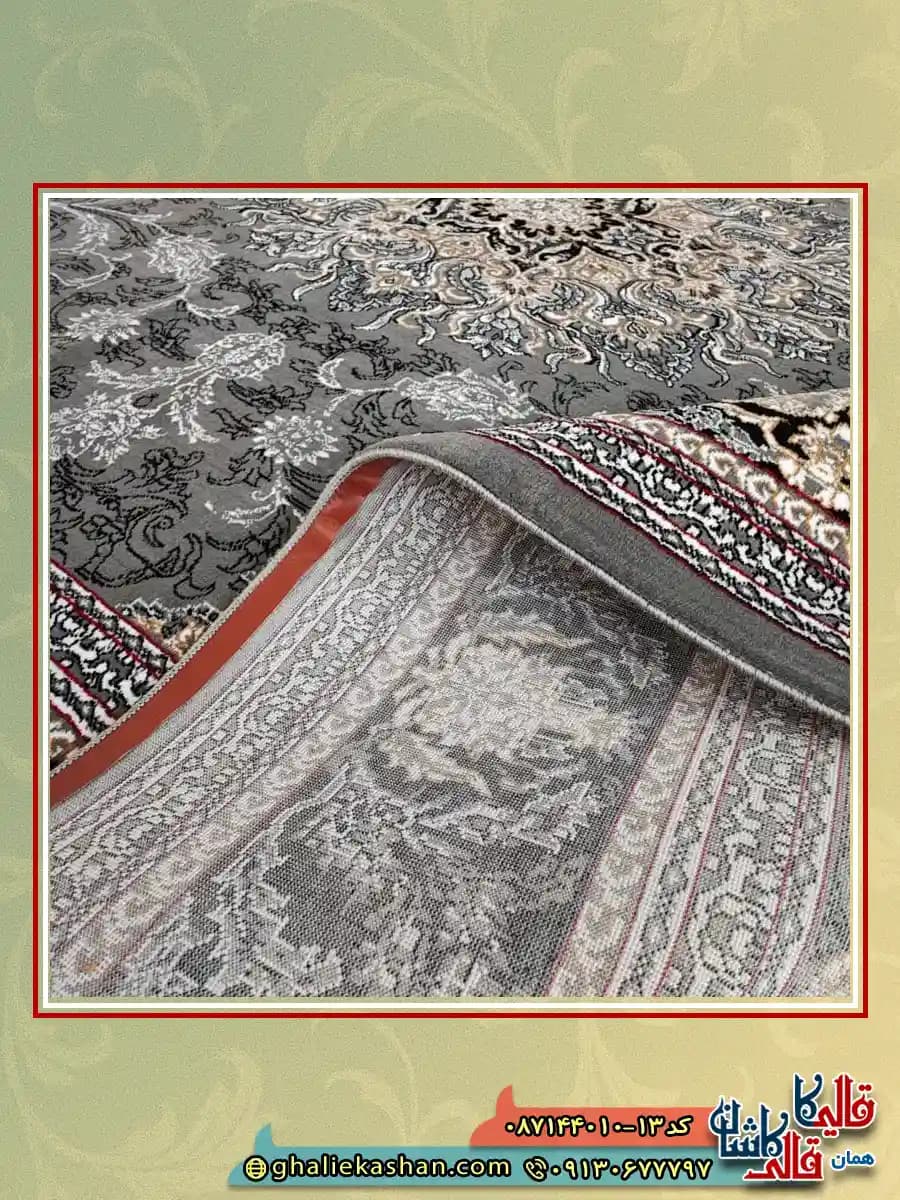 فرش ارزان طرح 700 شانه طرح آیلین رنگ طوسی فیلی کاشان — تصویر ۴