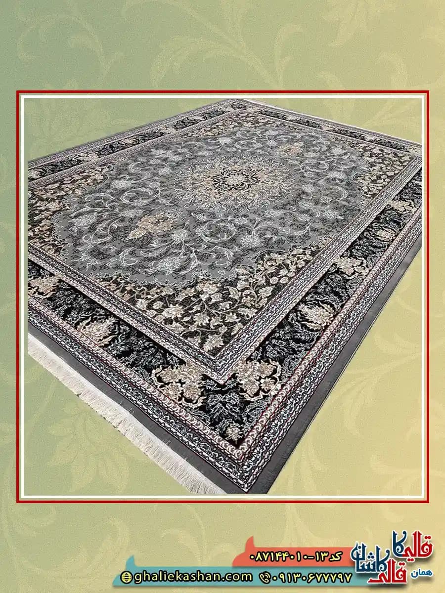 فرش ارزان طرح 700 شانه طرح آیلین رنگ طوسی فیلی کاشان — تصویر ۲