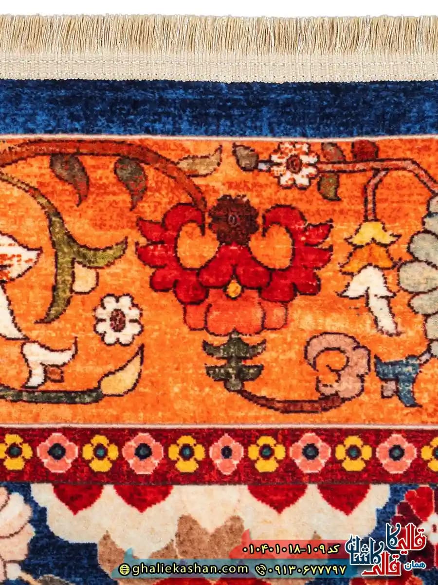 فرش سنتی 1000 شانه طرح افشان نقش سلطان آباد زمینه سرمه ای کاشان — تصویر ۳