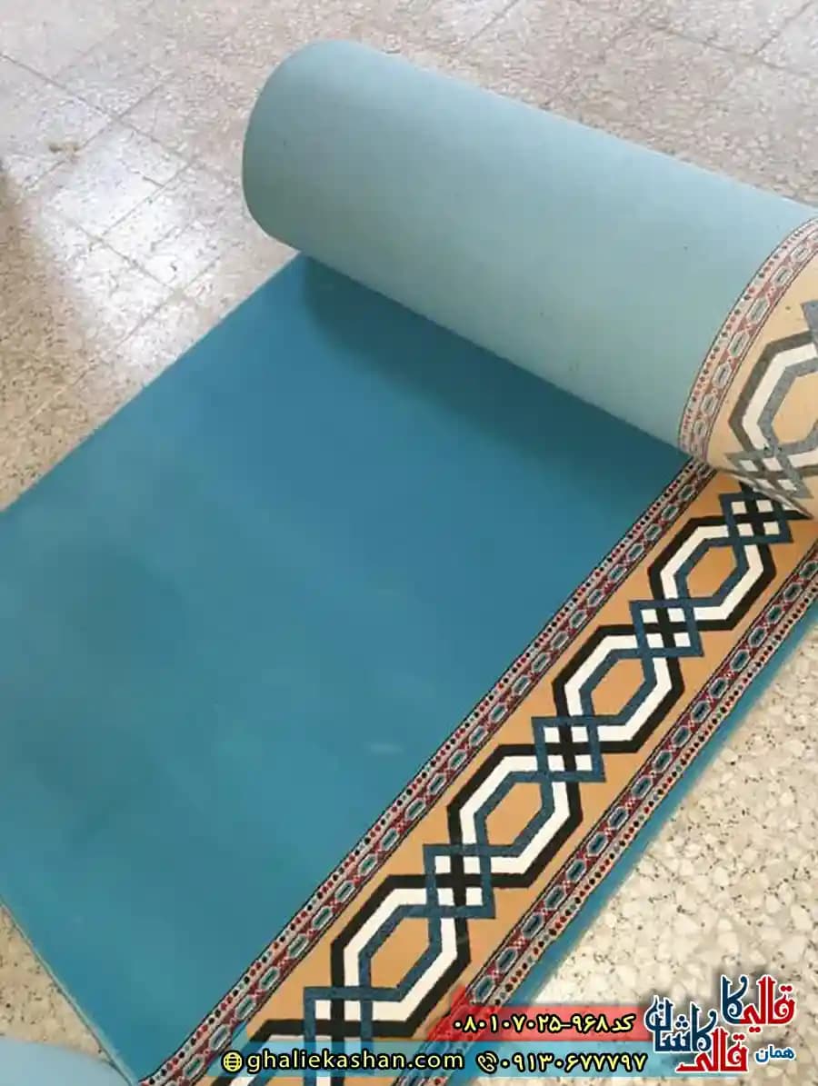 فرش مسجد 700 شانه کاشان طرح تشریفات زنجیره رنگ آبی