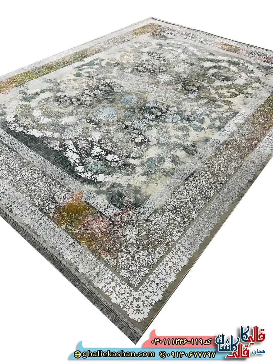 فرش وینتیج 1200 شانه طرح افشان رها رنگ فیلی ترمه ای گل برجسته کاشان — تصویر ۲