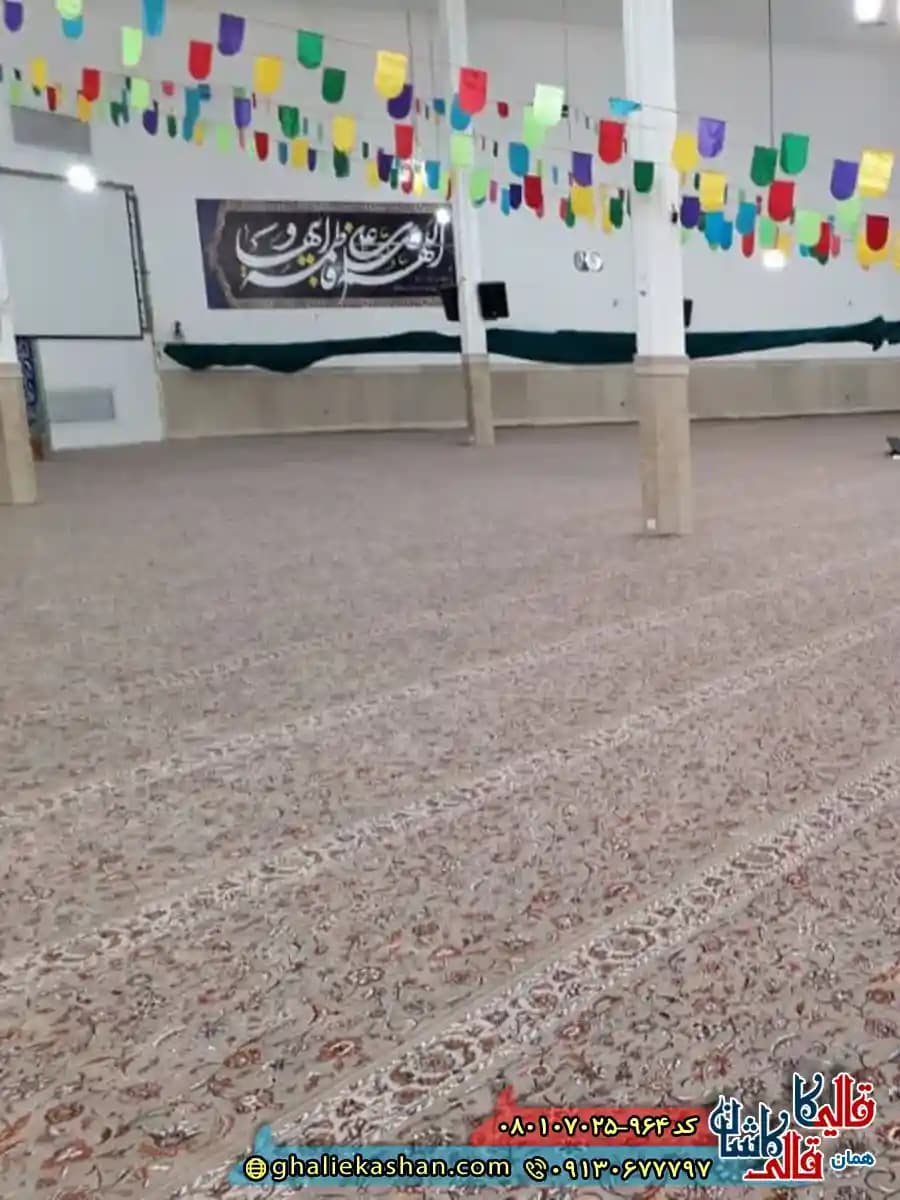 فرش مسجد 700 شانه طرح تشریفات افشان رنگ فیلی کاشان