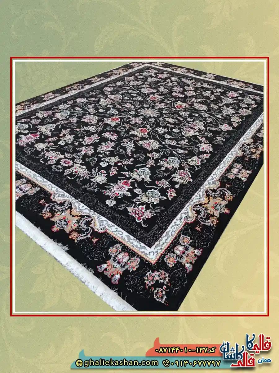 فرش ارزان طرح 700 شانه طرح افشان جانان رنگ سرمه ای کاشان — تصویر ۲