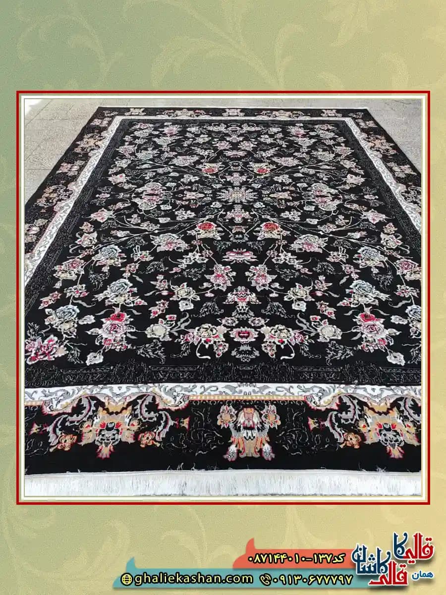 فرش ارزان طرح 700 شانه طرح افشان جانان رنگ سرمه ای کاشان — تصویر ۳