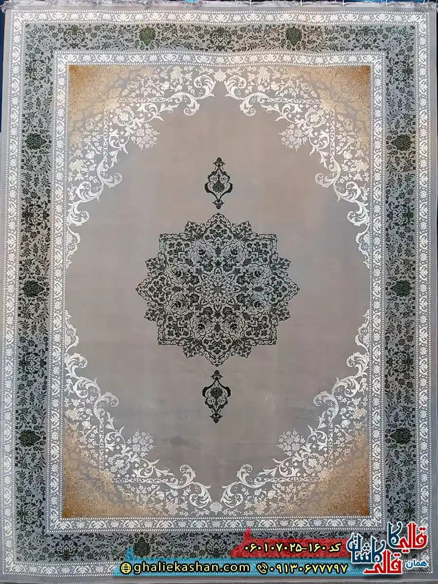 فرش 700 شانه طرح همدم رنگ سبز ترمه ای کاشان — تصویر ۲