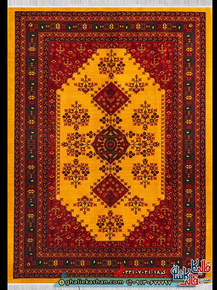 فرش سنتی 700 شانه طرح ساتین رنگ طلایی کاشان — تصویر ۲