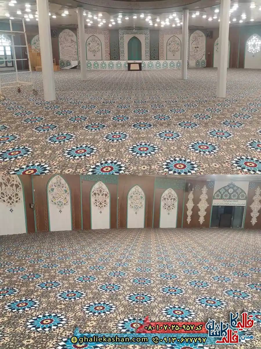 فرش مسجد 700 شانه طرح گردون رنگ قهوه ای گردویی کاشان