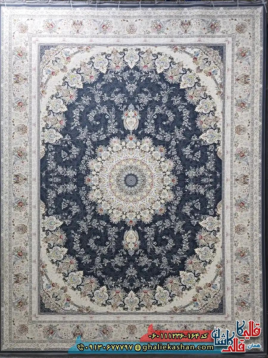فرش 1200 شانه طرح فریبا رنگ طوسی دودی گل برجسته کاشان — تصویر ۲