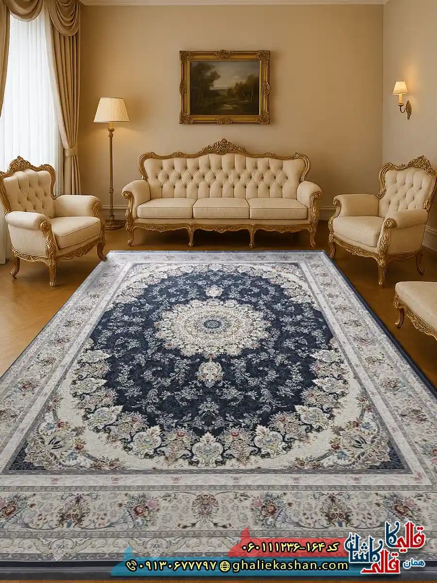 فرش 1200 شانه طرح فریبا رنگ طوسی دودی گل برجسته کاشان