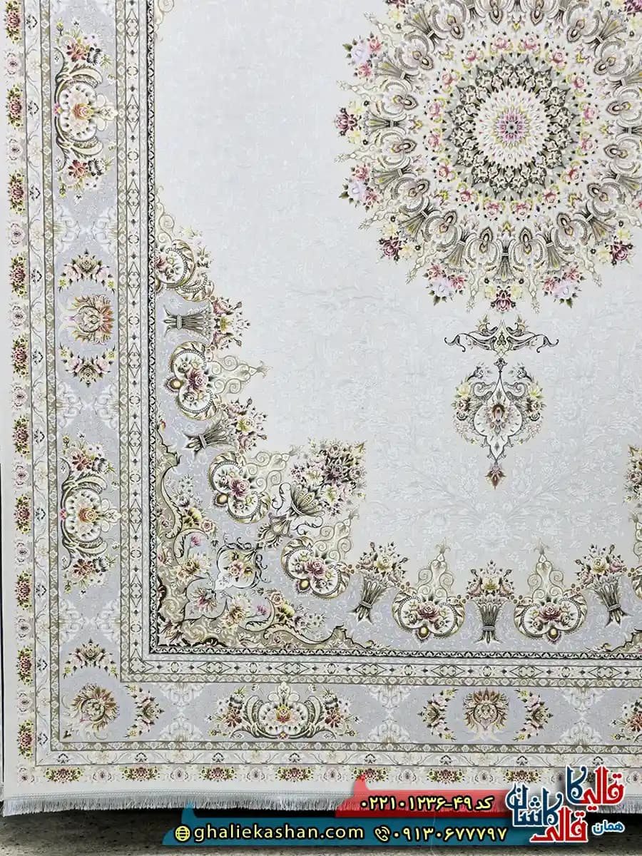 فرش 1200 شانه طرح پاشا رنگ طوسی سیلور کاشان — تصویر ۳