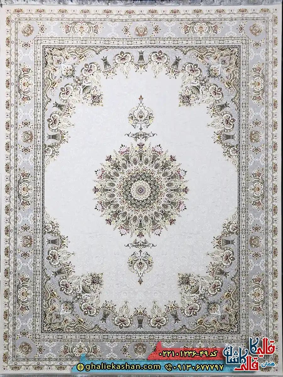 فرش 1200 شانه طرح پاشا رنگ طوسی سیلور کاشان — تصویر ۲