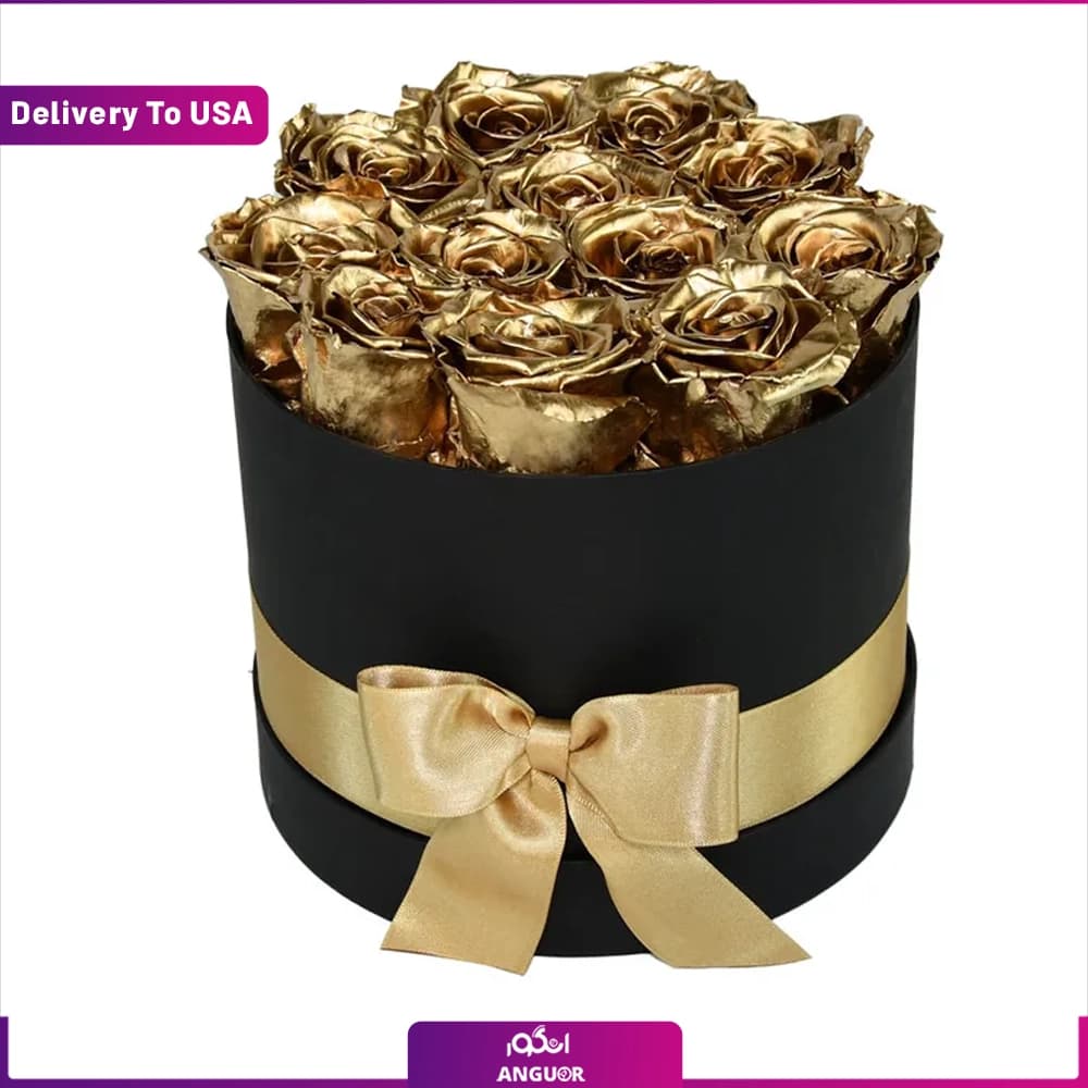 باکس گل رز طلایی 10 شاخه (تحویل در امریکا)