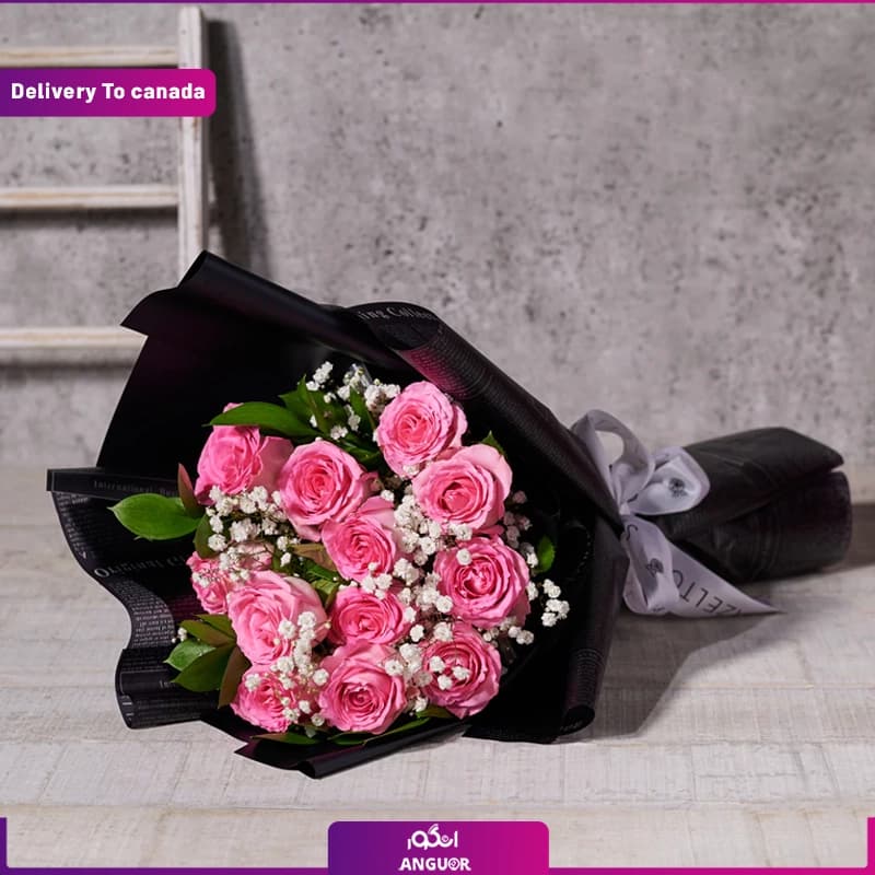دسته گل رز صورتی 12 شاخه سبک ایرانی (ارسال گل به کانادا)