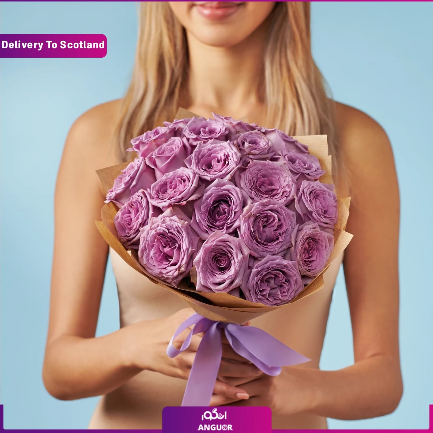 دسته گل 20 شاخه رز بنفش (تحویل در اسکاتلند)