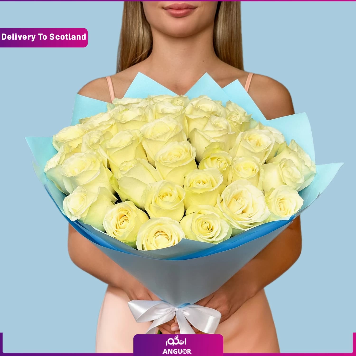 دسته گل 35 شاخه رز سفید (تحویل در اسکاتلند)