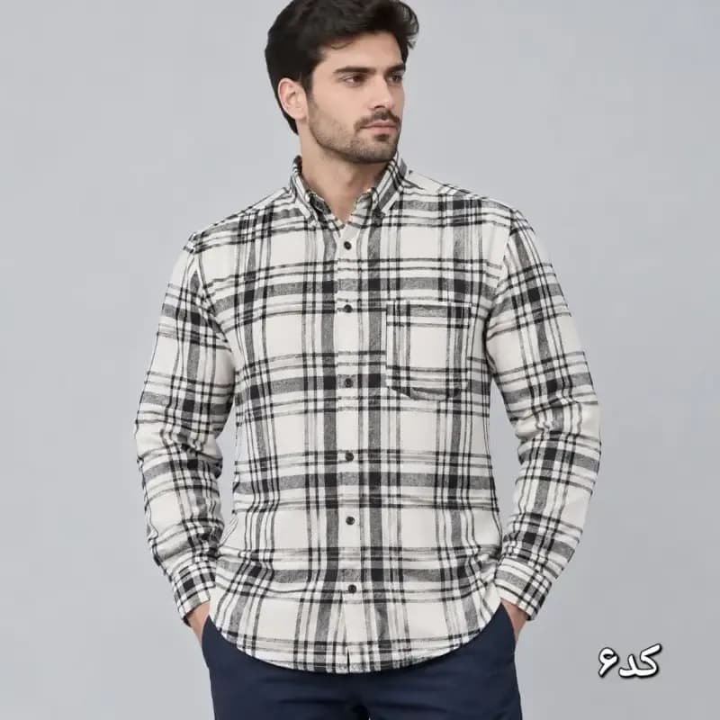 پیراهن پشمی مردانه چهارخانه قواره آزاد پنبه و پلیمر سایزبزرگ — تصویر ۷