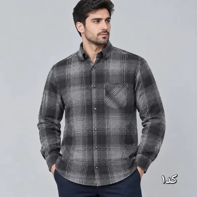 پیراهن پشمی مردانه چهارخانه قواره آزاد پنبه و پلیمر سایزبزرگ — تصویر ۲