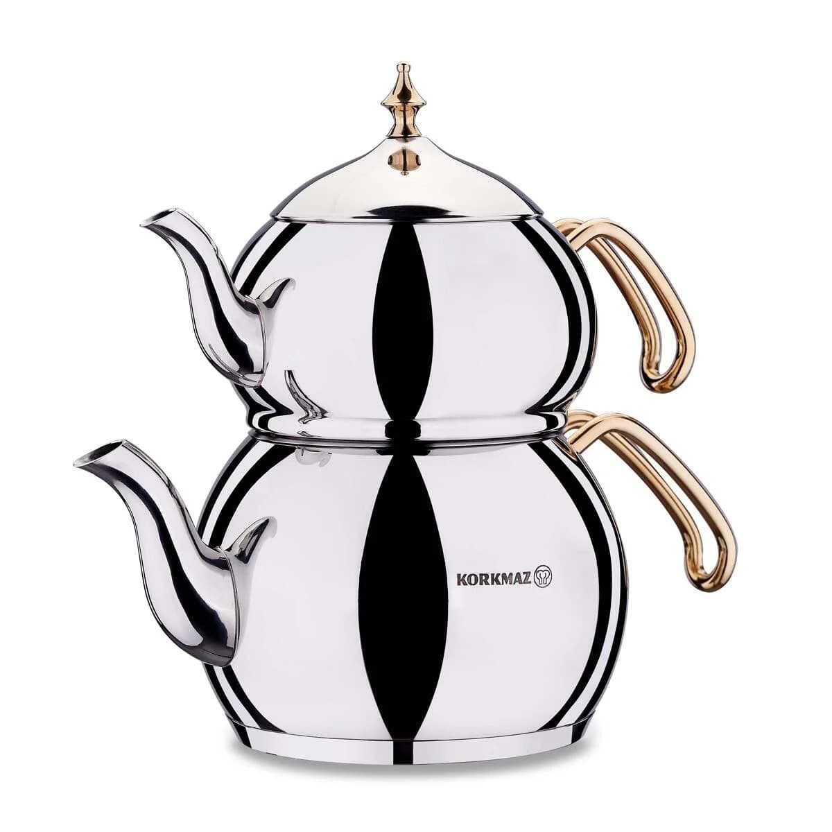 ست قوری طلایی کرکماز حندان 2 لیتری A222-01 ا Korkmaz Hanedan Gold Teapot Set 2 lt A222-01