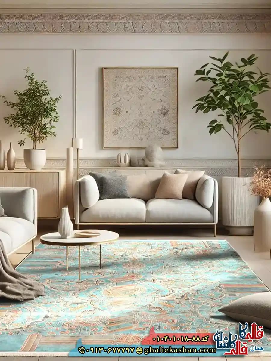 فرش وینتیج 1000 شانه طرح نونقش هما زمینه سبز دریایی کاشان