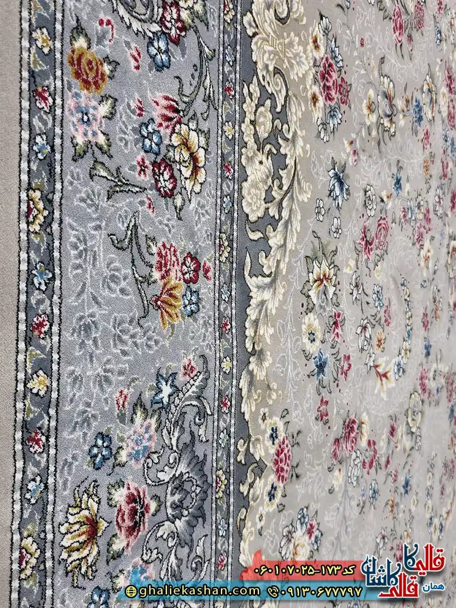 فرش 700 شانه طرح افشان محیا رنگ فیلی ترمه ای کاشان — تصویر ۵