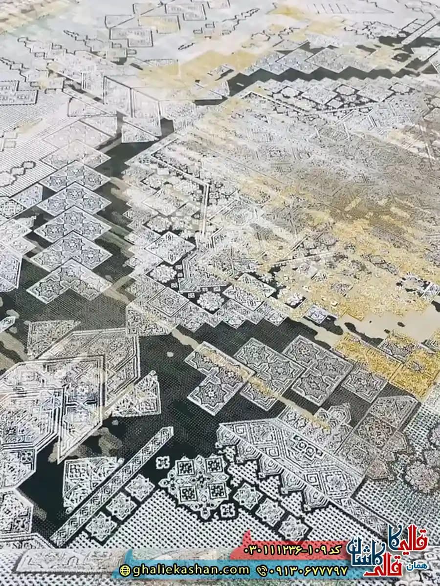 فرش 1200 شانه طرح السا رنگ طوسی دودی گل برجسته کاشان — تصویر ۵
