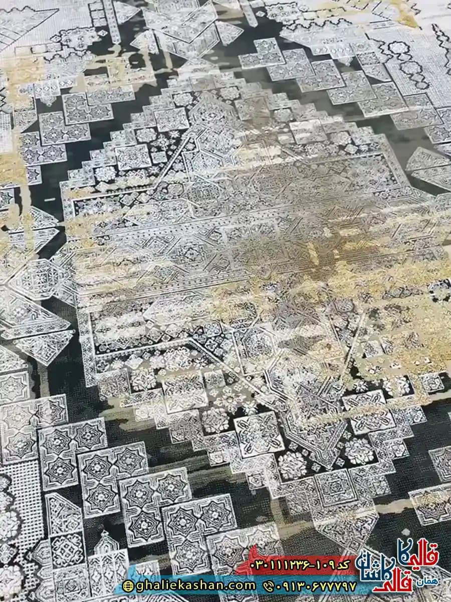 فرش 1200 شانه طرح السا رنگ طوسی دودی گل برجسته کاشان — تصویر ۳