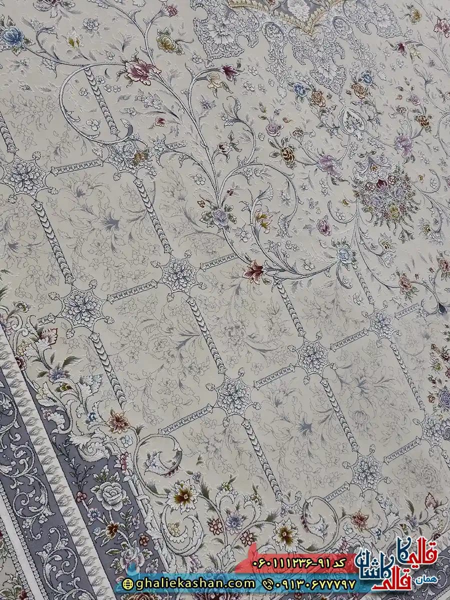 فرش 1200 شانه خشتی طرح دلبر رنگ کرم گل برجسته کاشان — تصویر ۵
