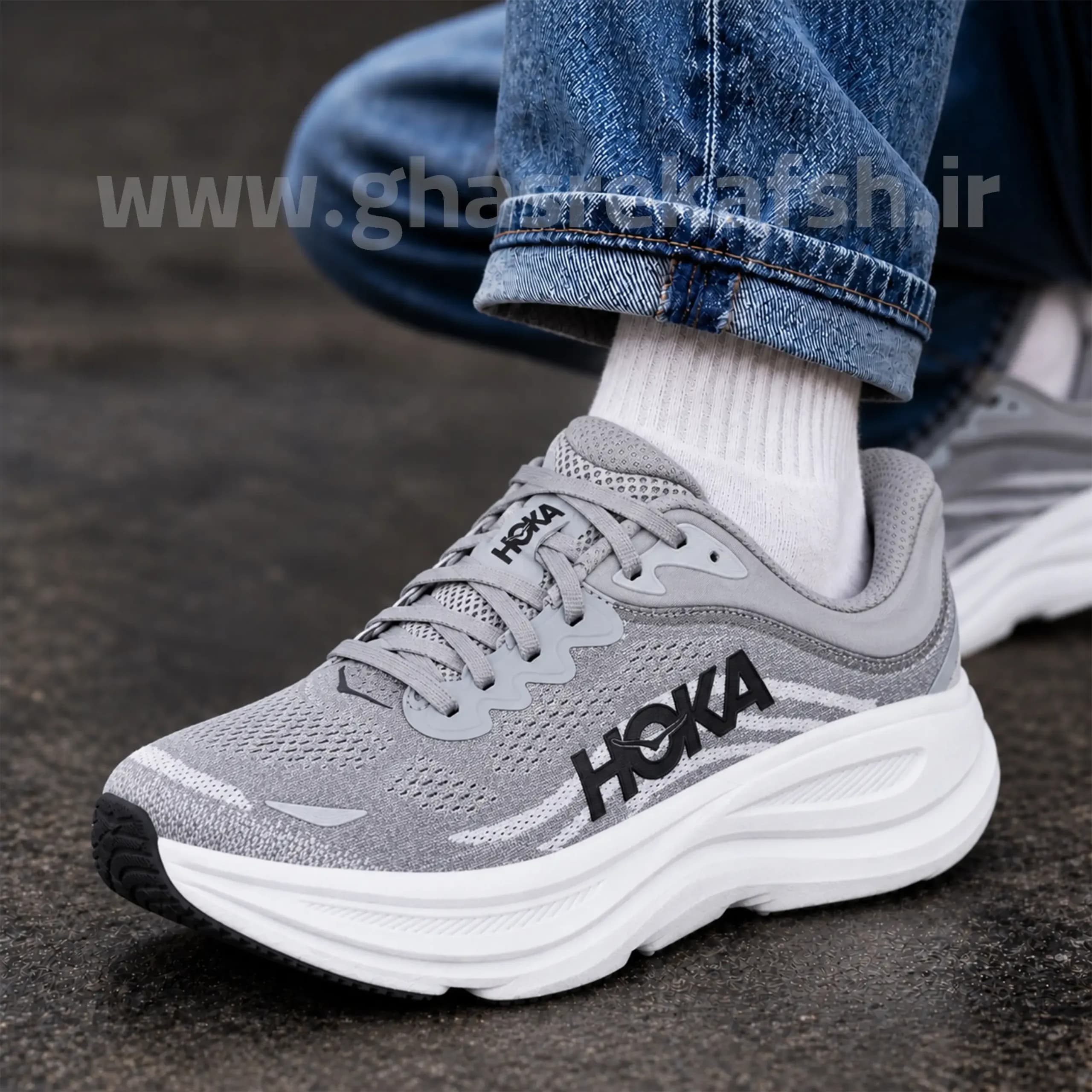 کتونی هوکا هوکا باندی 9 Hoka Bondi مردانه مسترکوالیتی طوسی کد 2424