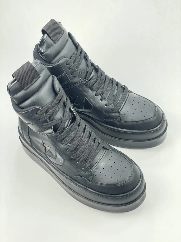 کد 3308 بوت ریک اونز RICK OWENS و کانورس CONVERSE چرم مشکی یکدست — تصویر ۳