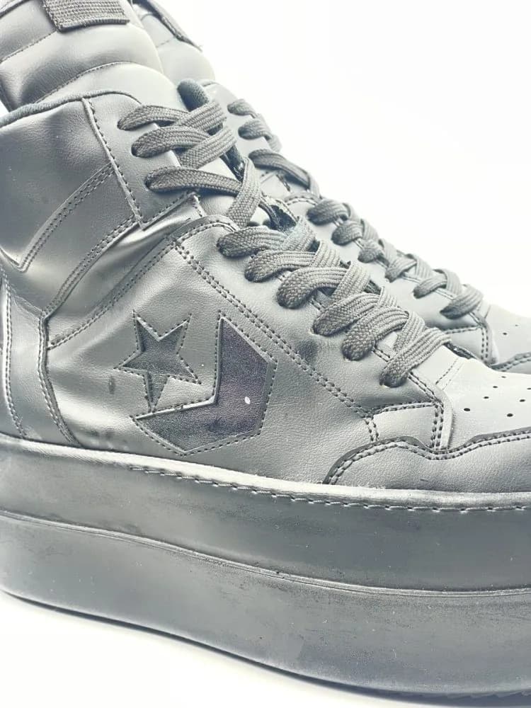 کد 3308 بوت ریک اونز RICK OWENS و کانورس CONVERSE چرم مشکی یکدست — تصویر ۶