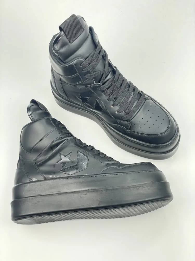 کد 3308 بوت ریک اونز RICK OWENS و کانورس CONVERSE چرم مشکی یکدست — تصویر ۴