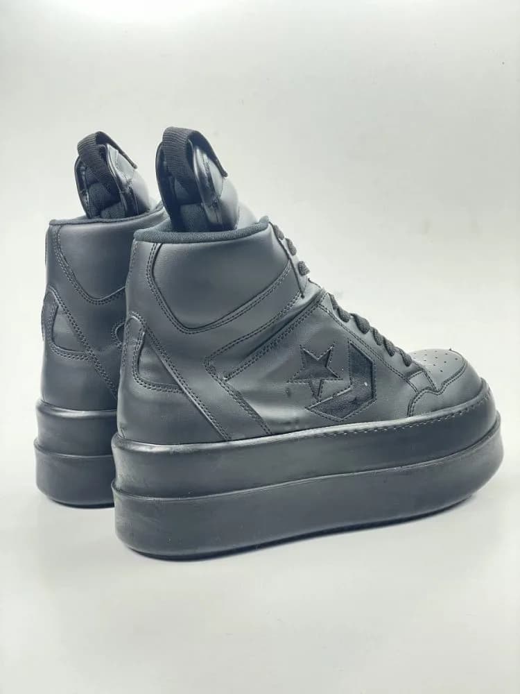 کد 3308 بوت ریک اونز RICK OWENS و کانورس CONVERSE چرم مشکی یکدست — تصویر ۵