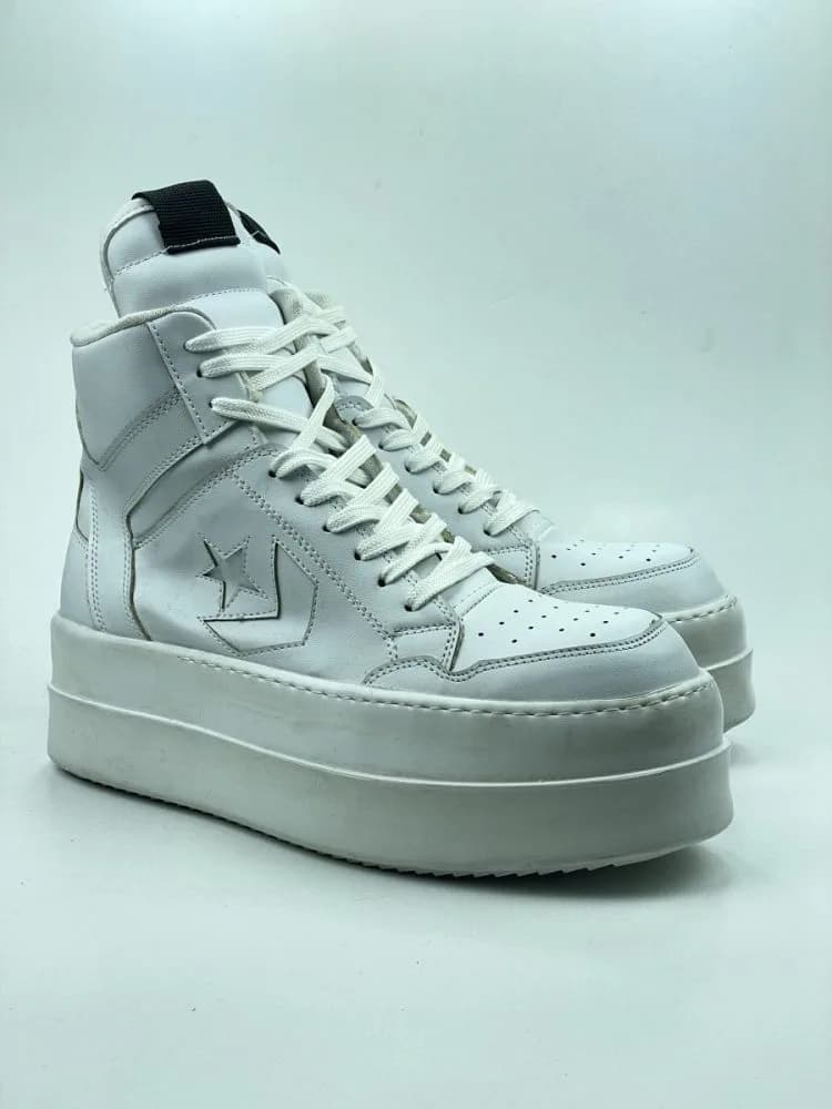 کد 3308 بوت ریک اونز RICK OWENS و کانورس CONVERSE چرم سفید یکدست — تصویر ۳