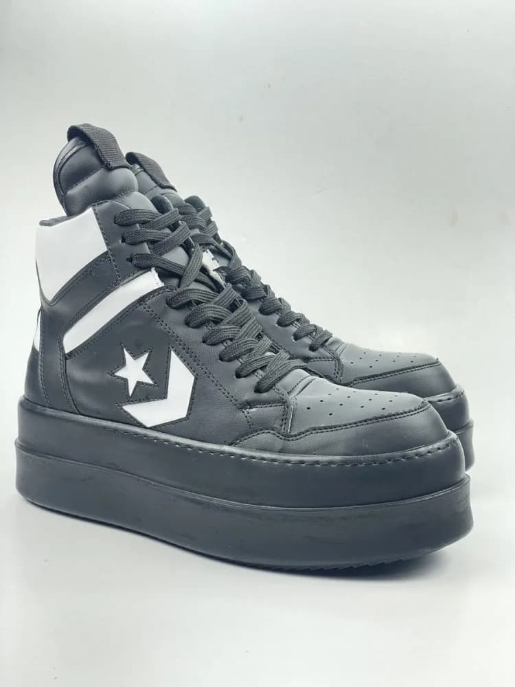 کد 3308 بوت ریک اونز RICK OWENS و کانورس CONVERSE چرم مشکی سفید زیره مشکی — تصویر ۵