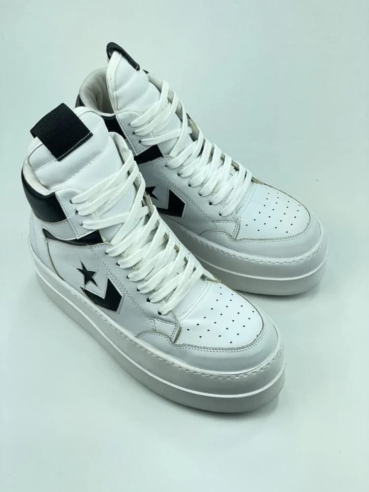 کد 3308 بوت ریک اونز RICK OWENS و کانورس CONVERSE چرم سفید مشکی — تصویر ۴