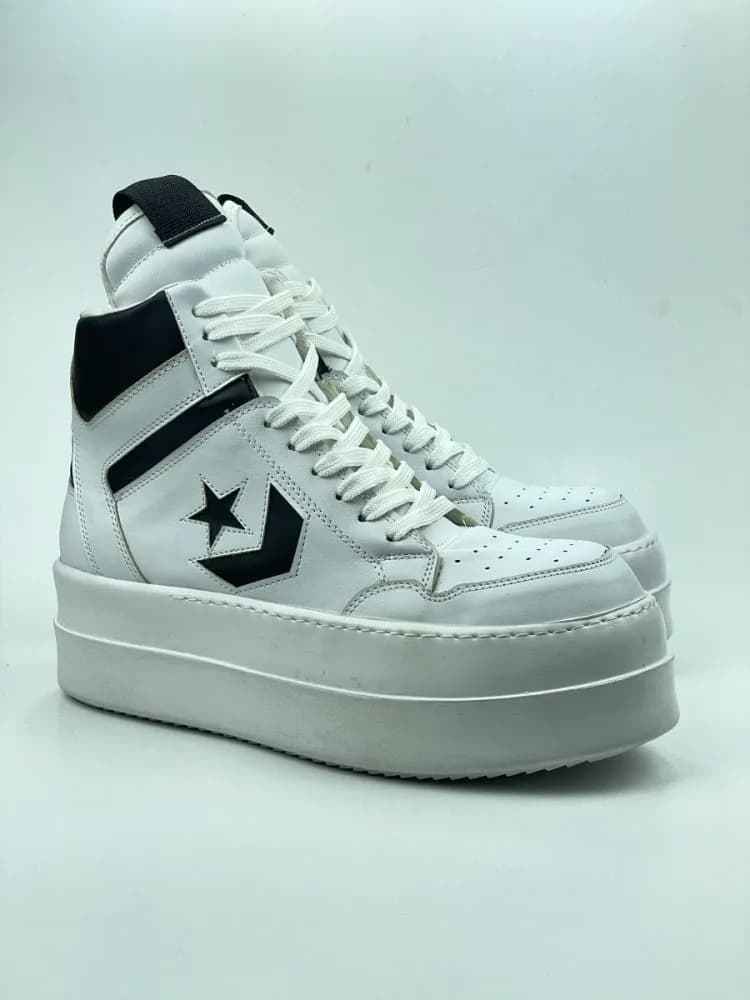 کد 3308 بوت ریک اونز RICK OWENS و کانورس CONVERSE چرم سفید مشکی — تصویر ۳
