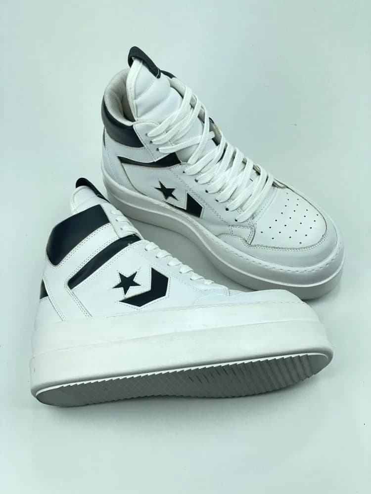 کد 3308 بوت ریک اونز RICK OWENS و کانورس CONVERSE چرم سفید مشکی — تصویر ۸