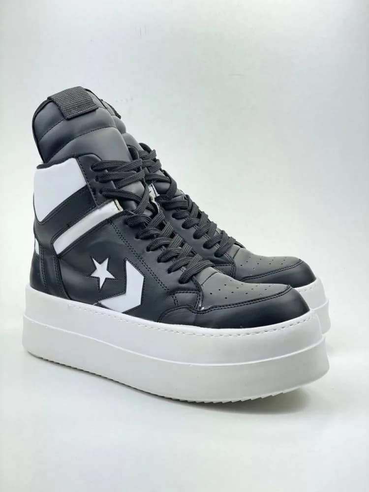 کد 3308 بوت ریک اونز RICK OWENS و کانورس CONVERSE چرم مشکی مات و سفید — تصویر ۵