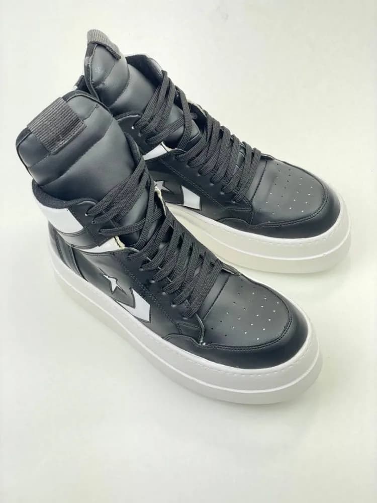 کد 3308 بوت ریک اونز RICK OWENS و کانورس CONVERSE چرم مشکی مات و سفید — تصویر ۴