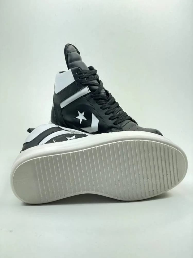 کد 3308 بوت ریک اونز RICK OWENS و کانورس CONVERSE چرم مشکی مات و سفید — تصویر ۷