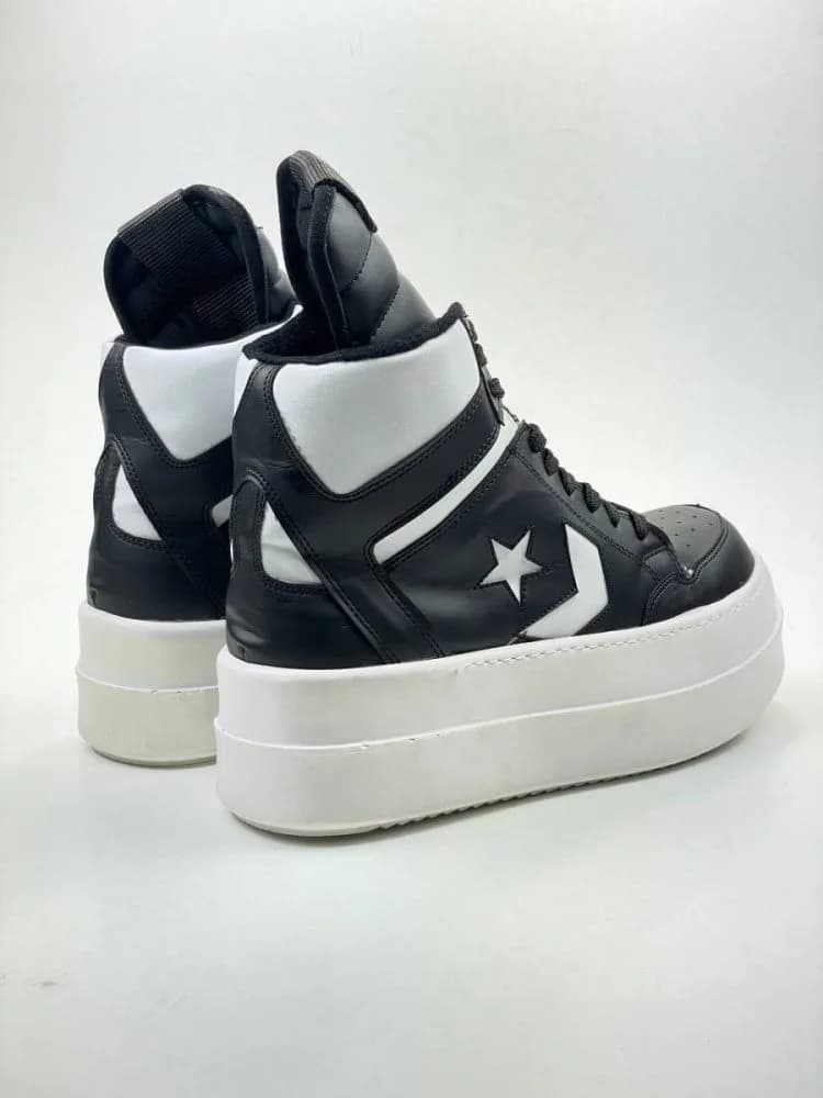 کد 3308 بوت ریک اونز RICK OWENS و کانورس CONVERSE چرم مشکی مات و سفید — تصویر ۳