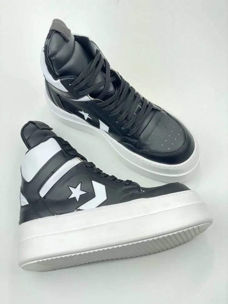 کد 3308 بوت ریک اونز RICK OWENS و کانورس CONVERSE چرم مشکی مات و سفید — تصویر ۸