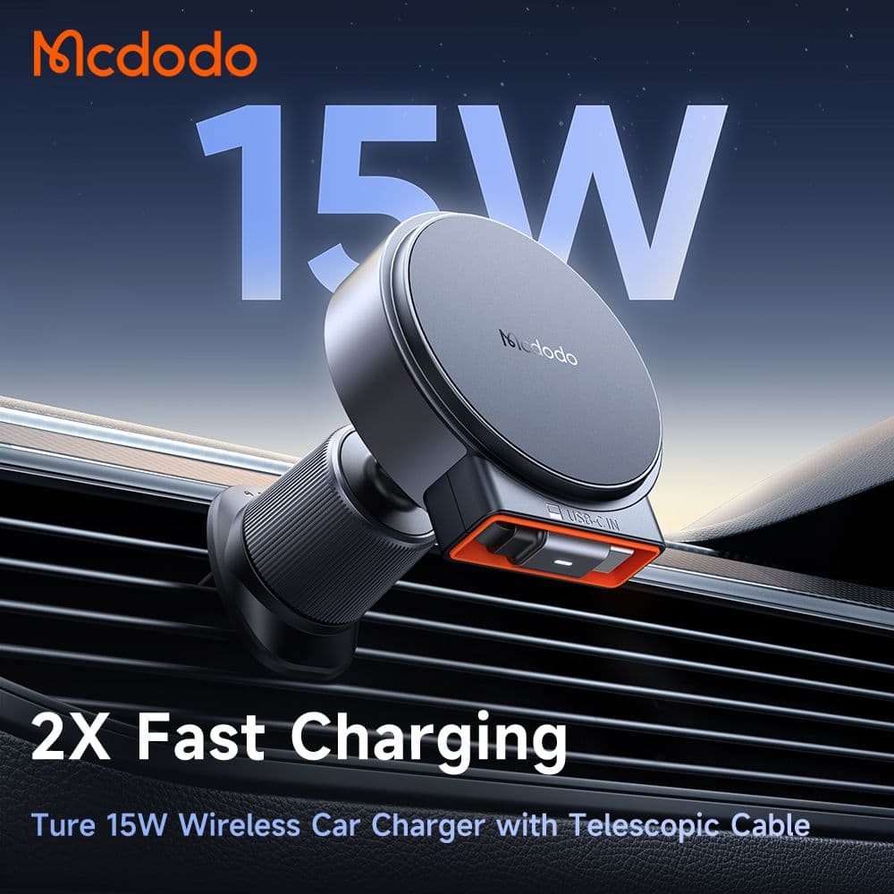 هولدر دریچه کولری وایرلس شارژر 15وات مک دودو مدل MCDODO CH-3000 با کابل جمع شونده — تصویر ۲