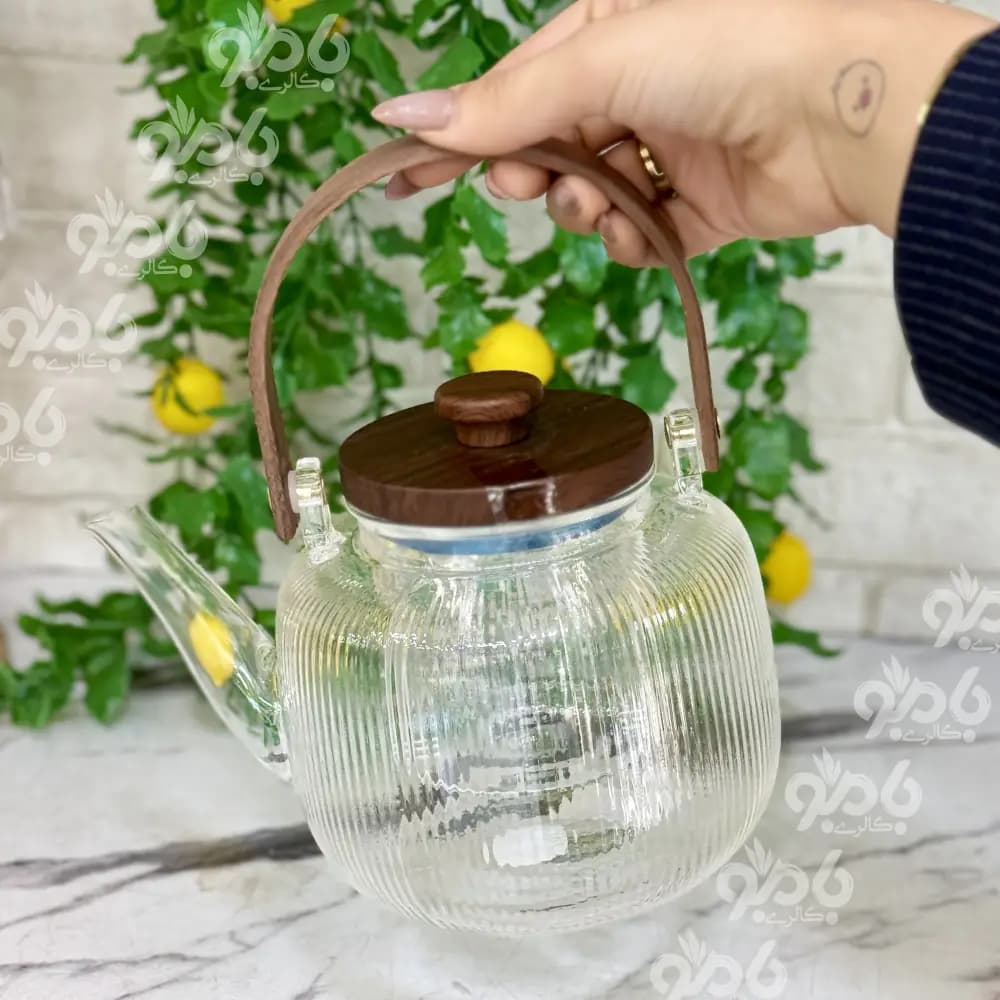 قوری پیرکس دردسته چوبی — تصویر ۳